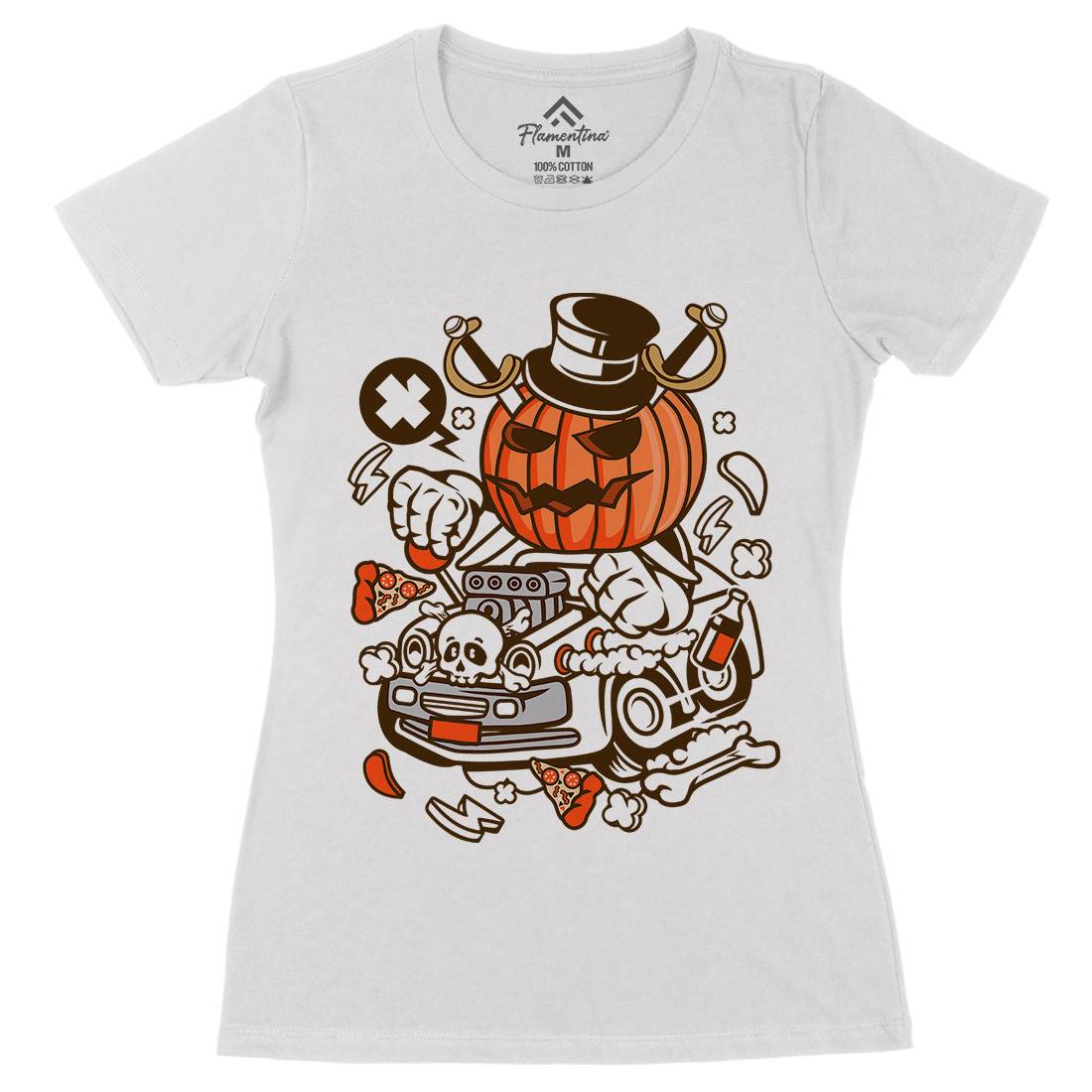 Halloween Hot Rod Womens Organic Crew Neck T-Shirt Cars C132