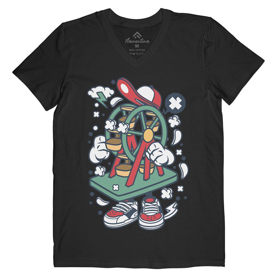 High Roller Mens Organic V-Neck T-Shirt Retro C134