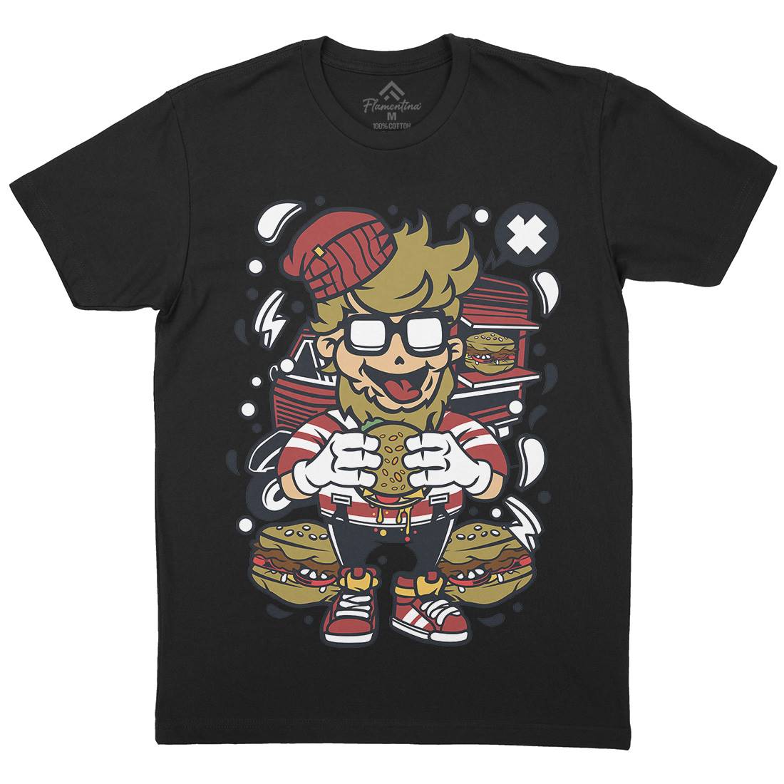 Hipster Burger Mens Organic Crew Neck T-Shirt Barber C135