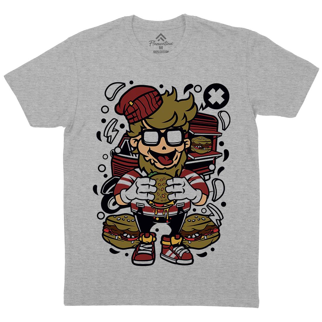 Hipster Burger Mens Crew Neck T-Shirt Barber C135