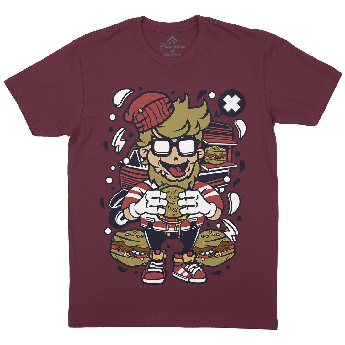 Hipster Burger Mens Organic Crew Neck T-Shirt Barber C135