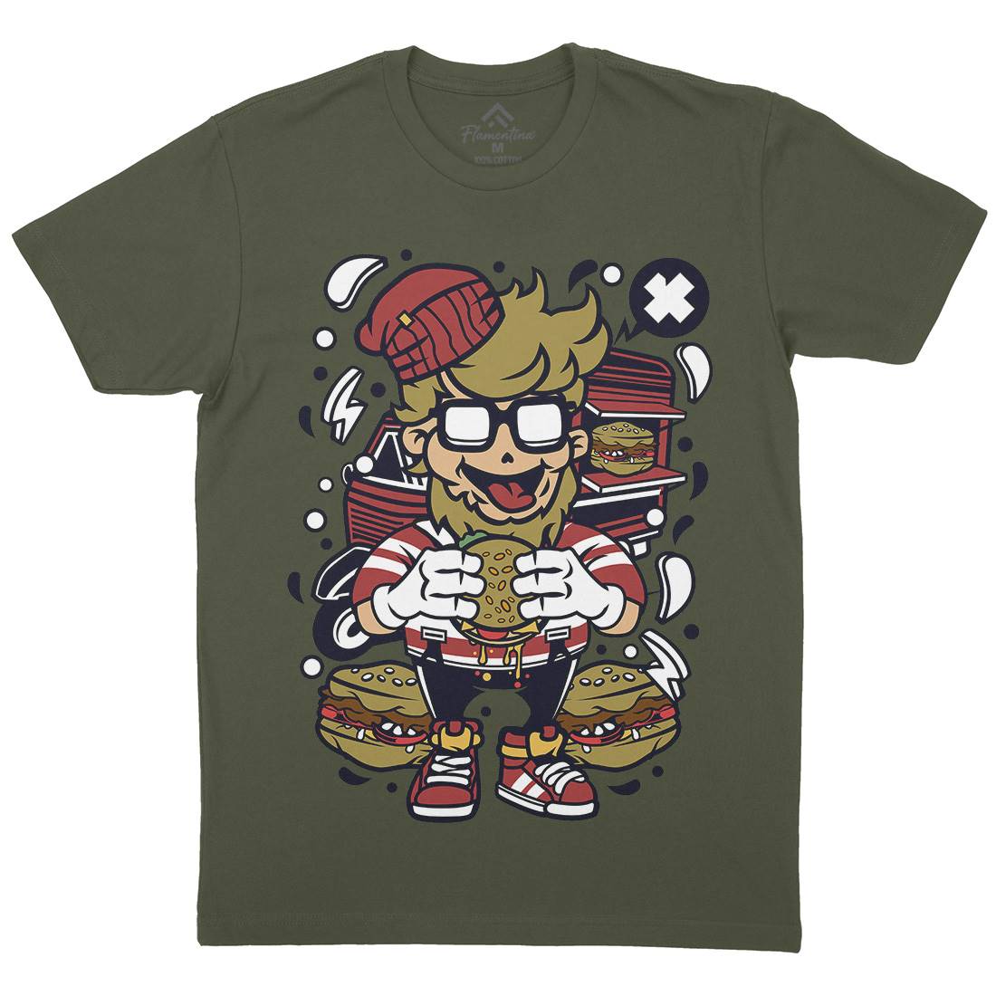 Hipster Burger Mens Crew Neck T-Shirt Barber C135