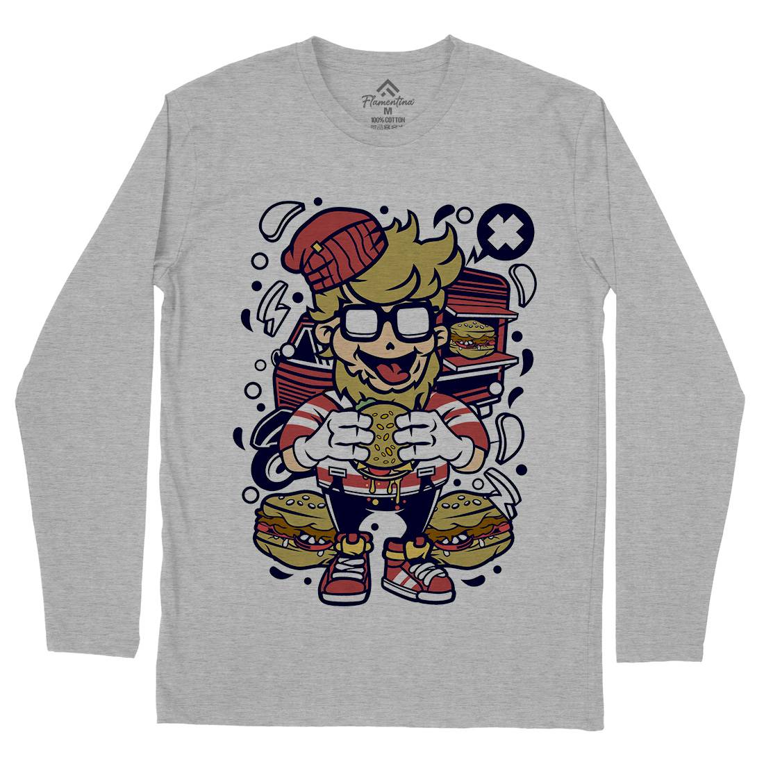 Hipster Burger Mens Long Sleeve T-Shirt Barber C135