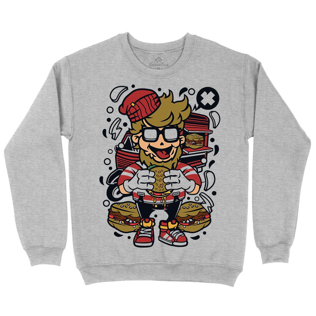Hipster Burger Mens Crew Neck Sweatshirt Barber C135