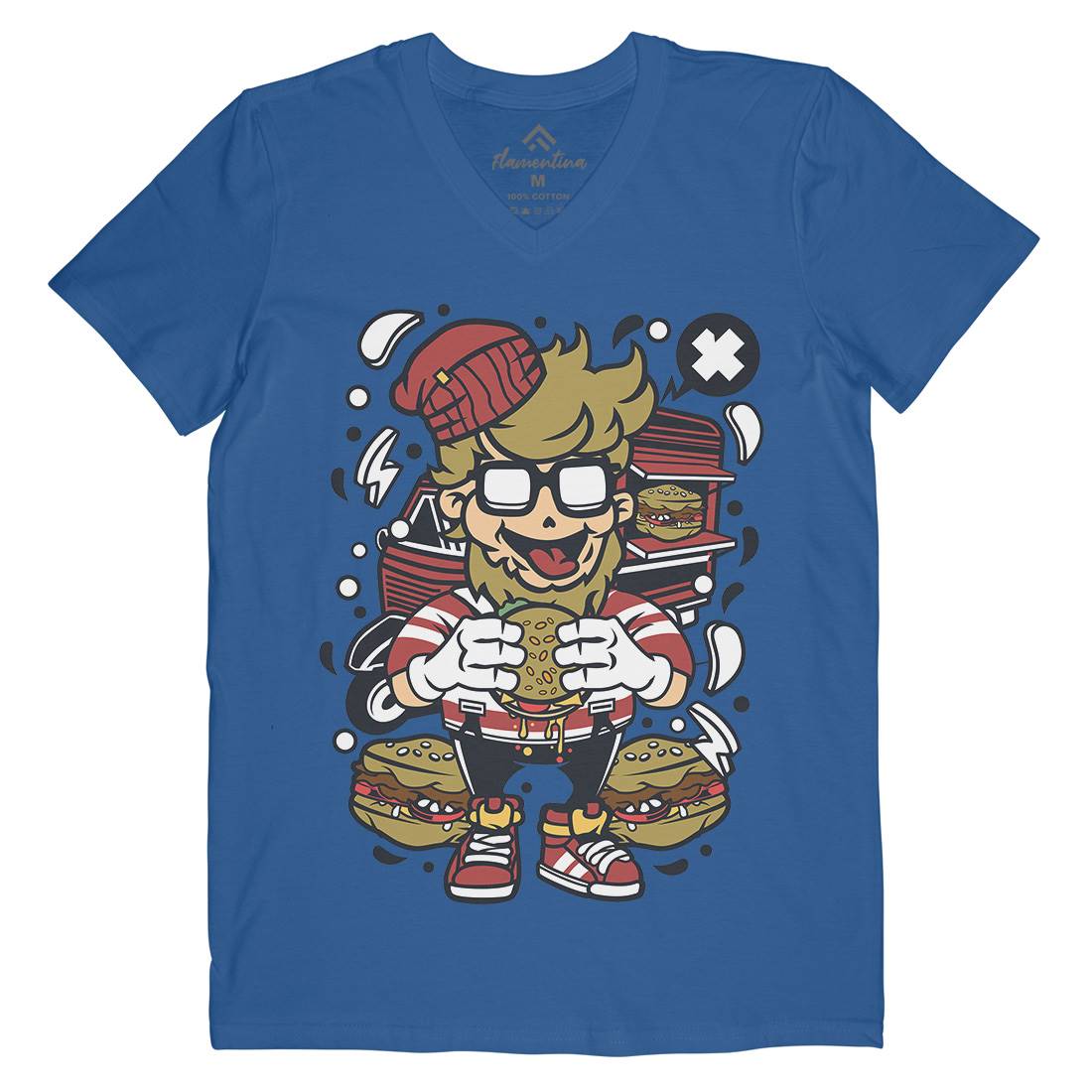 Hipster Burger Mens V-Neck T-Shirt Barber C135