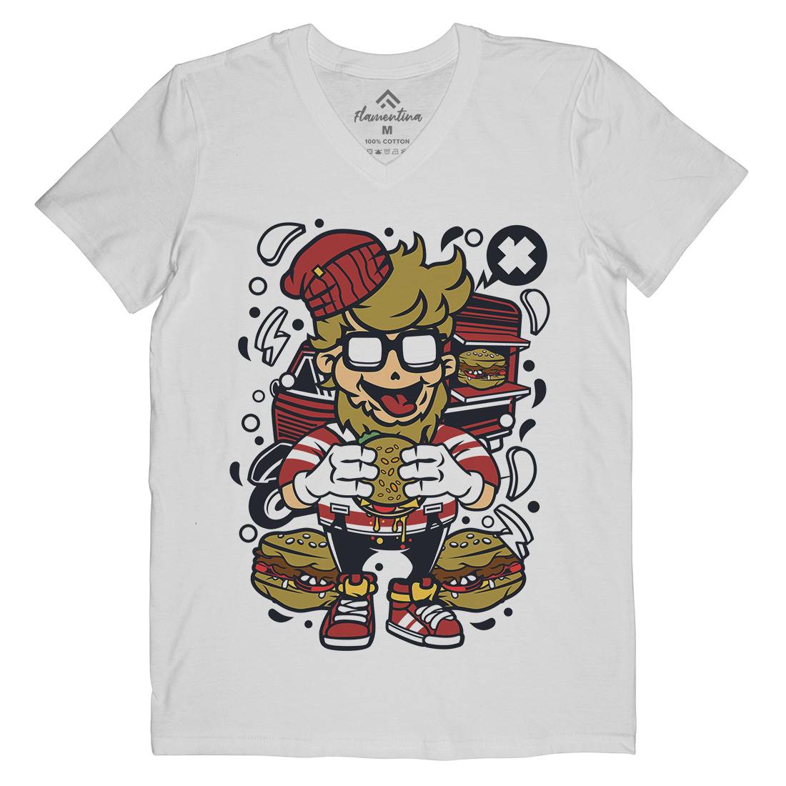 Hipster Burger Mens Organic V-Neck T-Shirt Barber C135