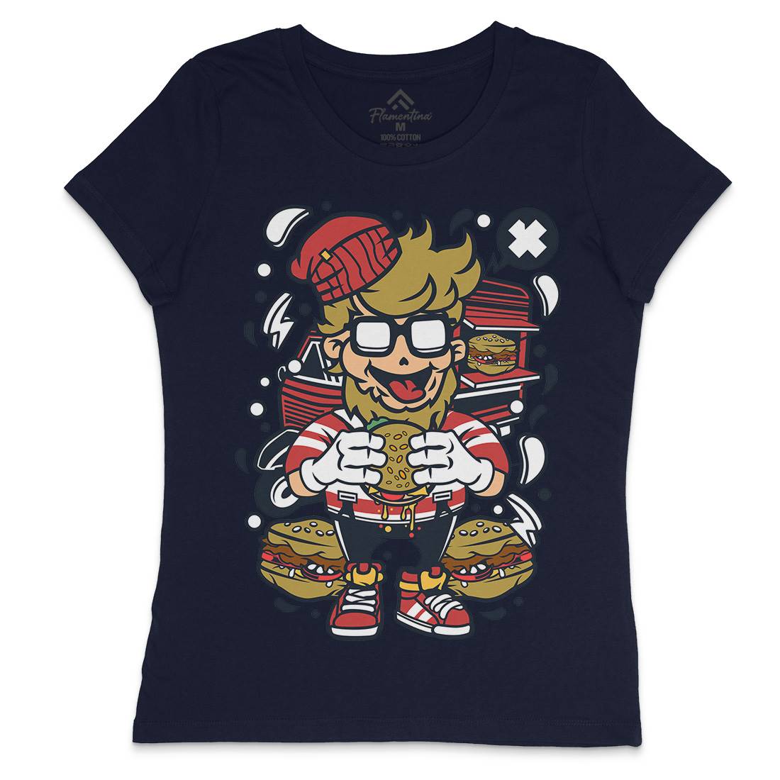 Hipster Burger Womens Crew Neck T-Shirt Barber C135