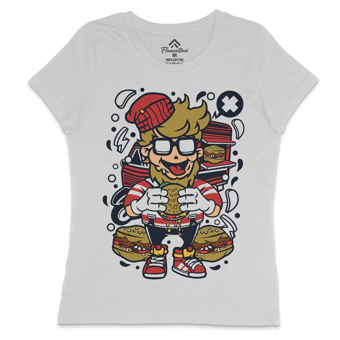 Hipster Burger Womens Crew Neck T-Shirt Barber C135