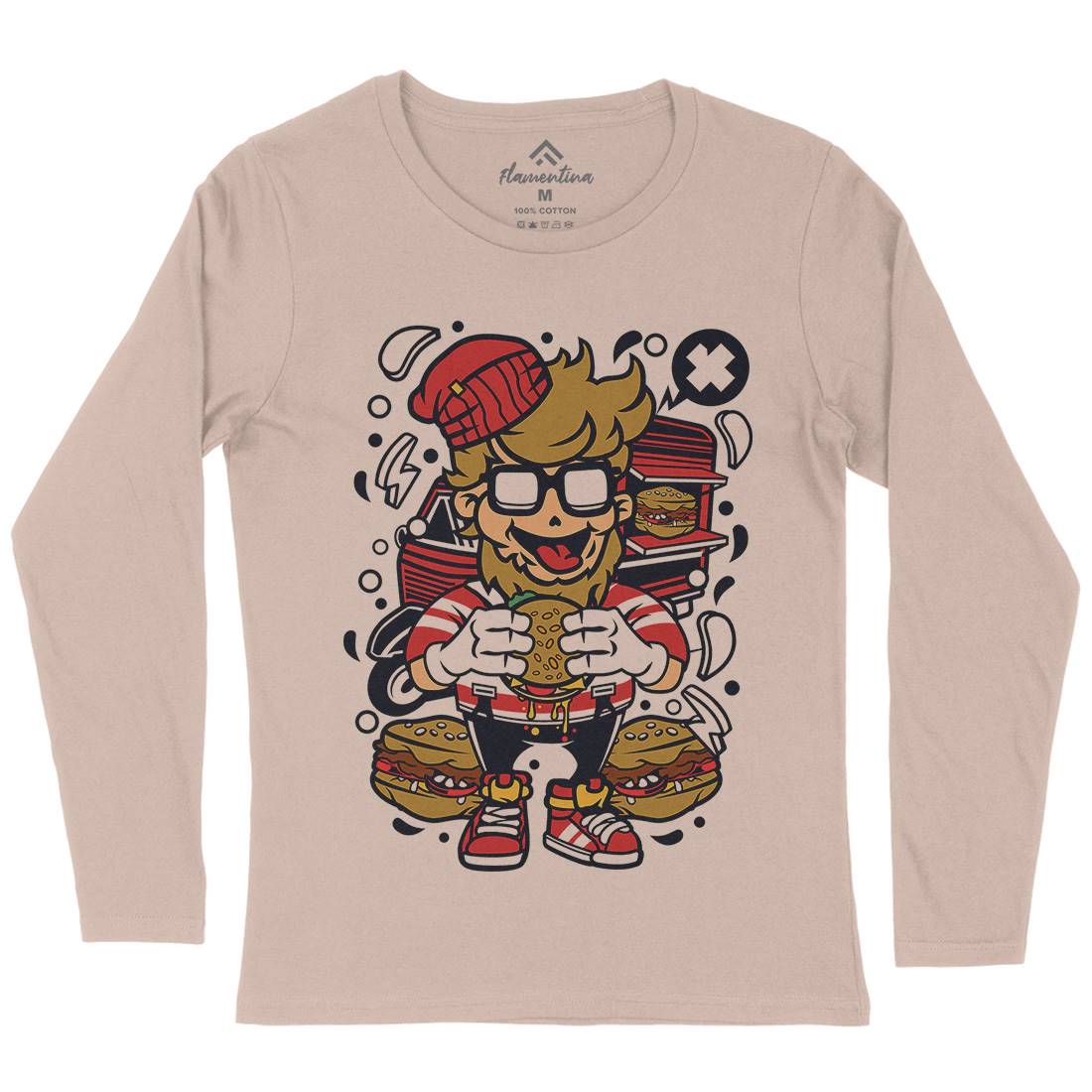 Hipster Burger Womens Long Sleeve T-Shirt Barber C135