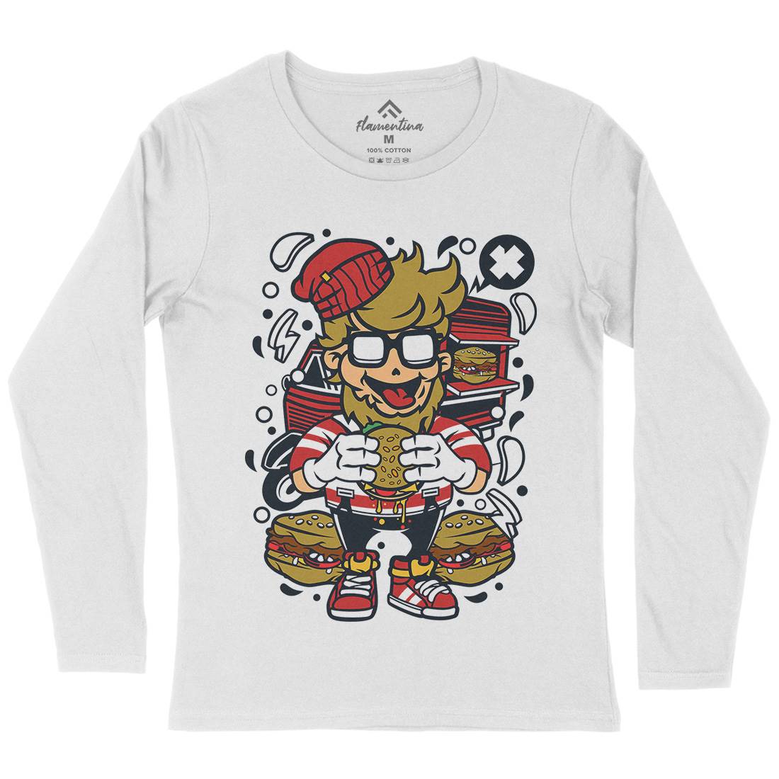 Hipster Burger Womens Long Sleeve T-Shirt Barber C135