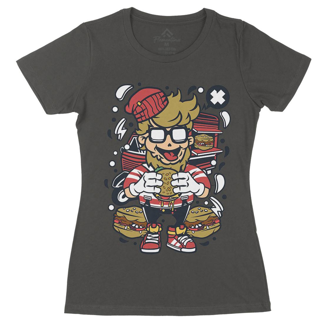 Hipster Burger Womens Organic Crew Neck T-Shirt Barber C135