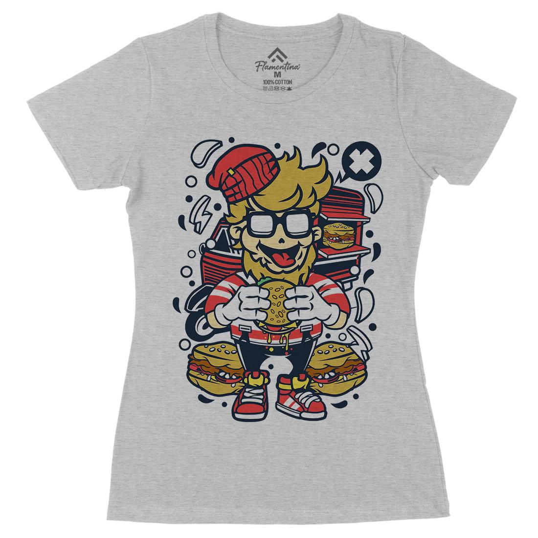 Hipster Burger Womens Organic Crew Neck T-Shirt Barber C135