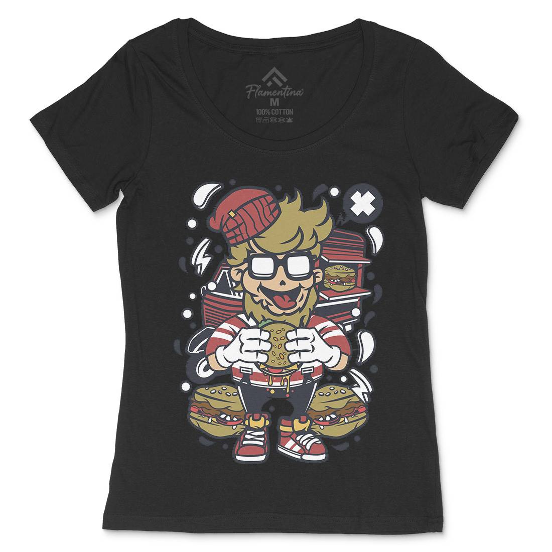 Hipster Burger Womens Scoop Neck T-Shirt Barber C135