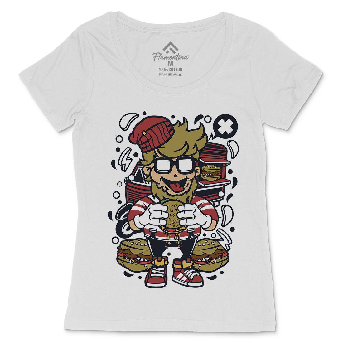 Hipster Burger Womens Scoop Neck T-Shirt Barber C135