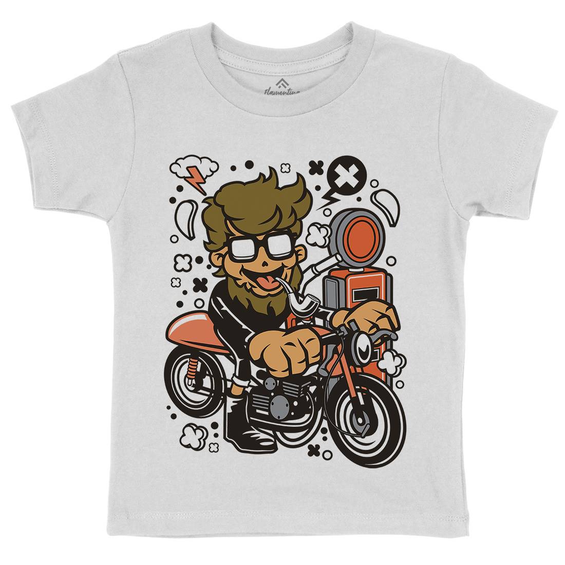 Hipster Caferacer Kids Organic Crew Neck T-Shirt Barber C136