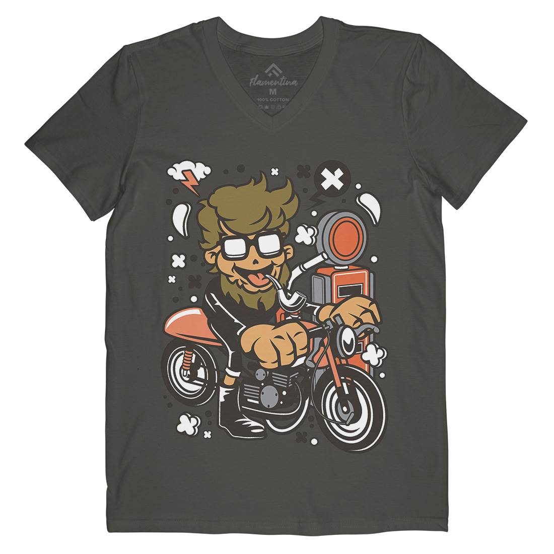 Hipster Caferacer Mens V-Neck T-Shirt Barber C136