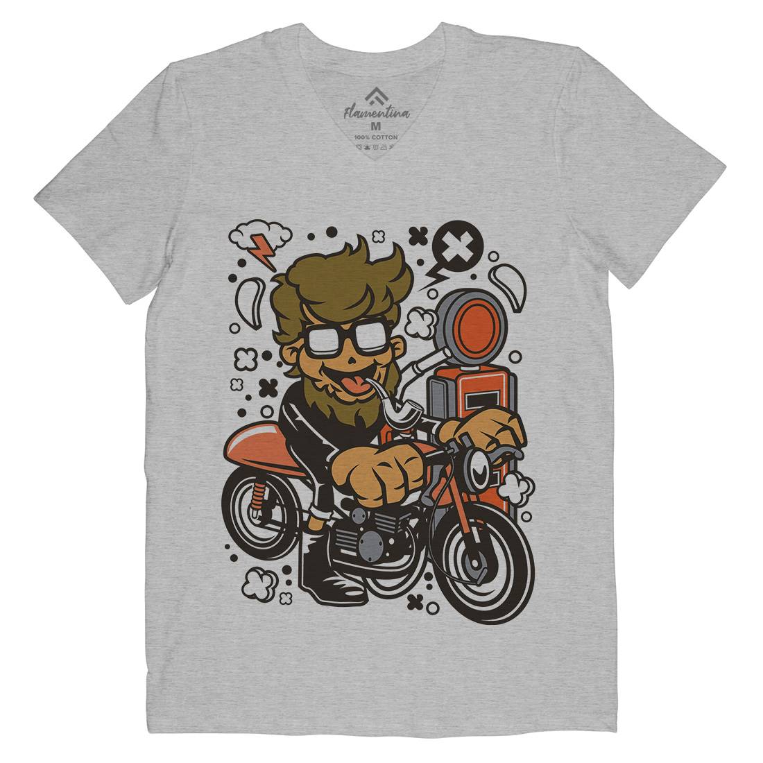 Hipster Caferacer Mens Organic V-Neck T-Shirt Barber C136