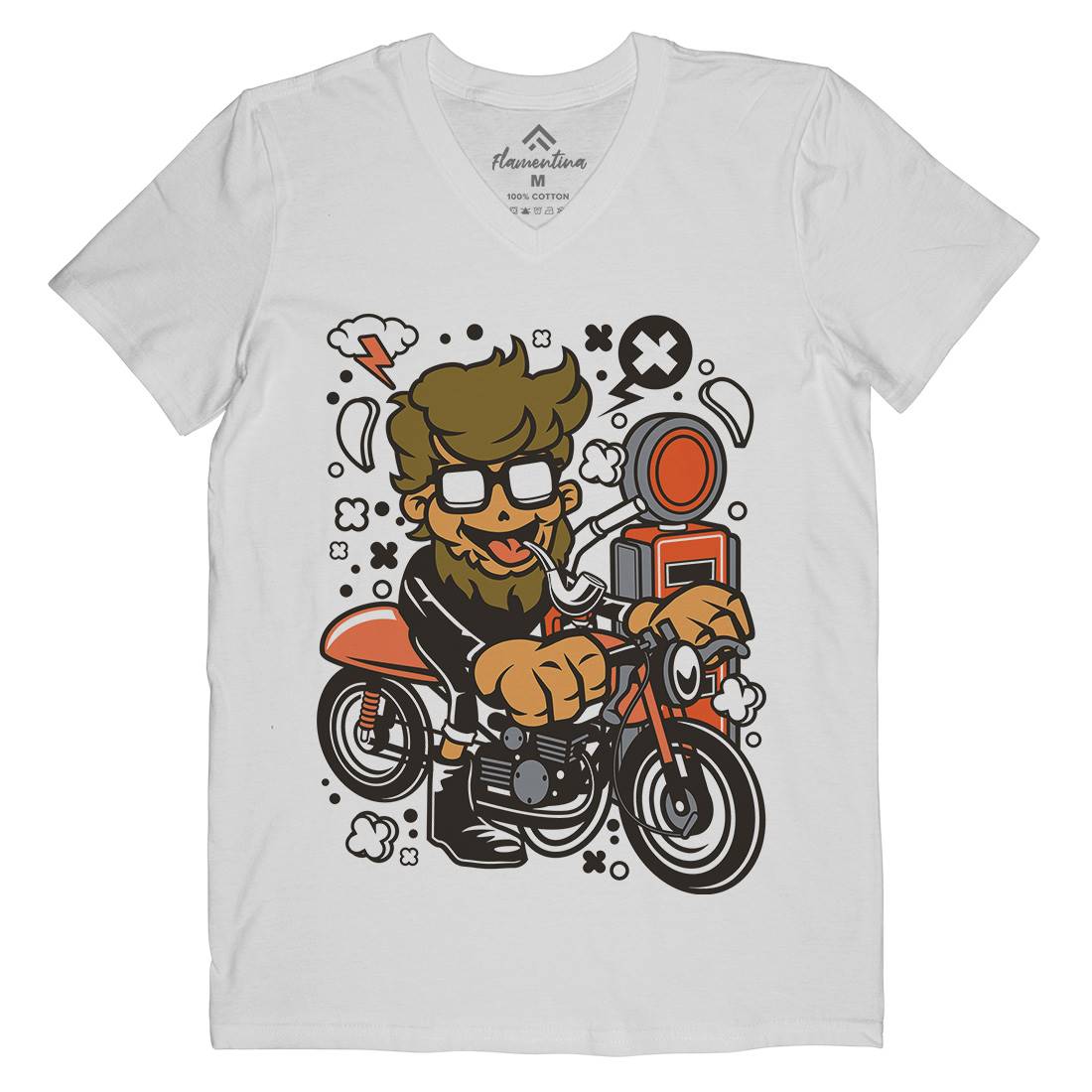 Hipster Caferacer Mens Organic V-Neck T-Shirt Barber C136