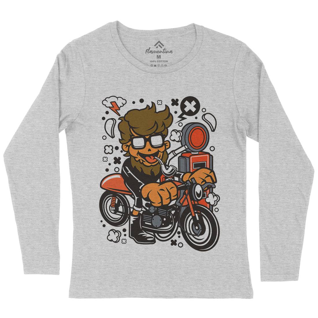 Hipster Caferacer Womens Long Sleeve T-Shirt Barber C136