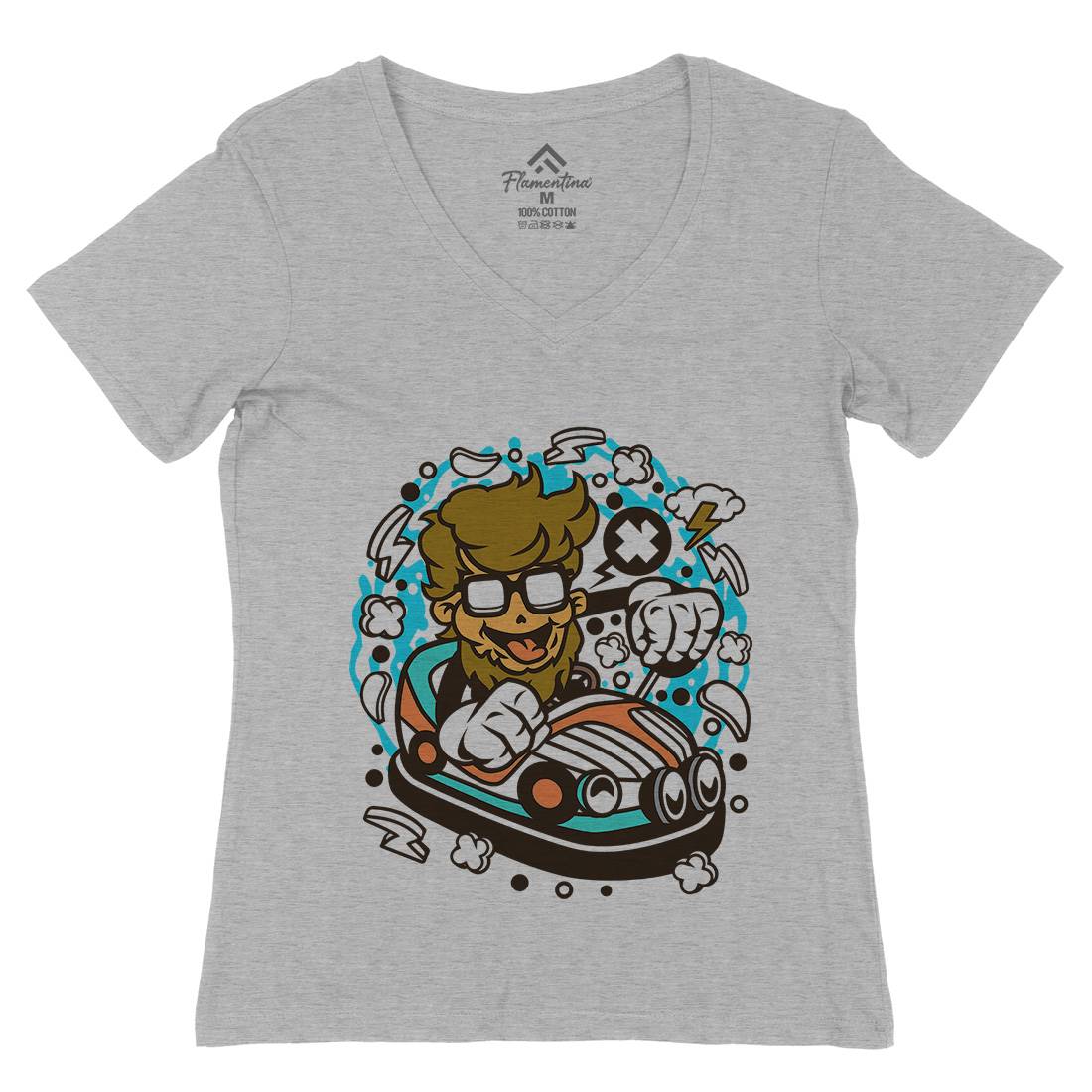 Hipster Car Toy Womens Organic V-Neck T-Shirt Barber C137
