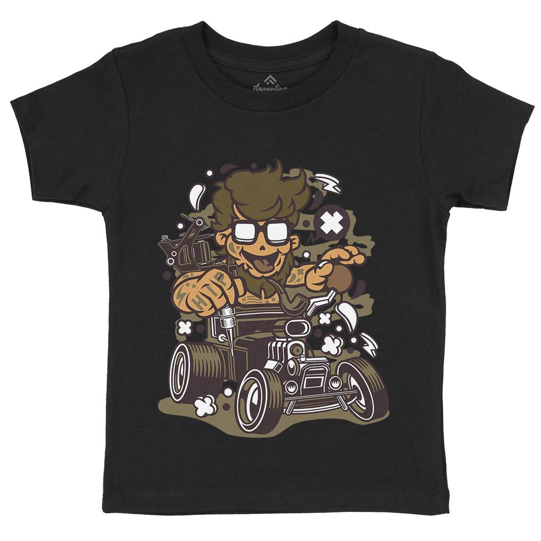Hipster Hotrod Kids Organic Crew Neck T-Shirt Barber C138