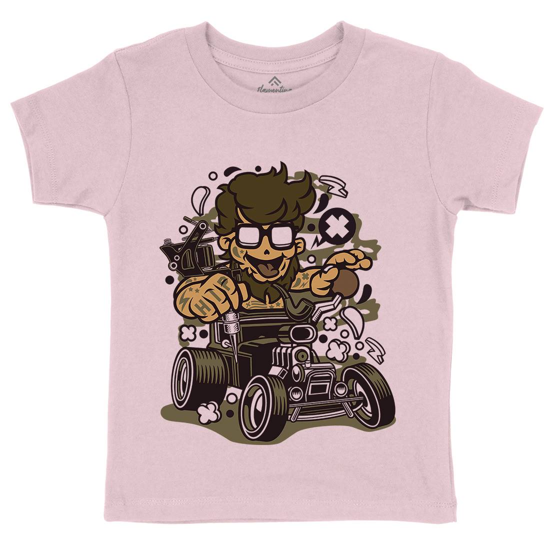 Hipster Hotrod Kids Crew Neck T-Shirt Barber C138