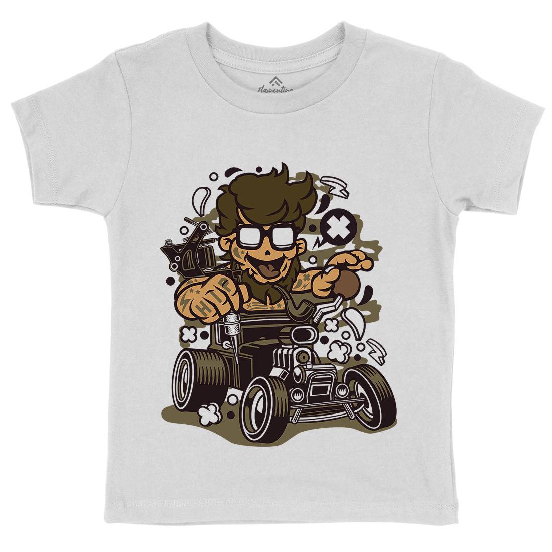 Hipster Hotrod Kids Organic Crew Neck T-Shirt Barber C138
