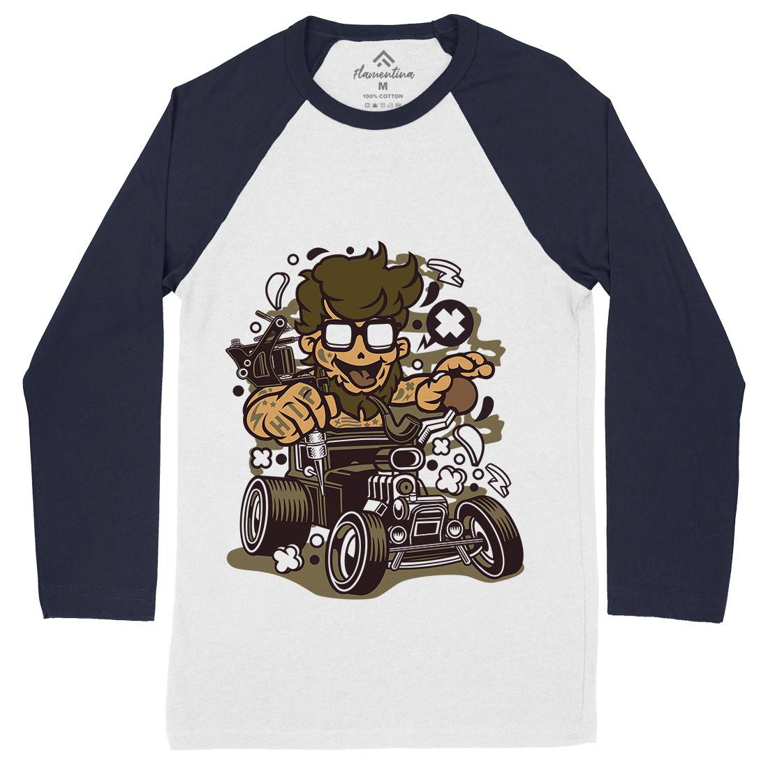 Hipster Hotrod Mens Long Sleeve Baseball T-Shirt Barber C138