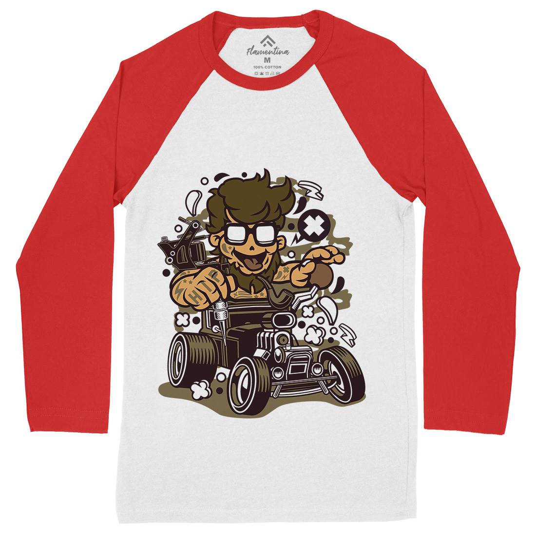 Hipster Hotrod Mens Long Sleeve Baseball T-Shirt Barber C138