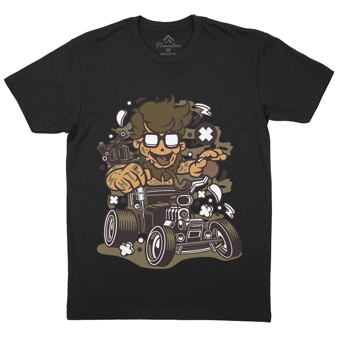 Hipster Hotrod Mens Organic Crew Neck T-Shirt Barber C138