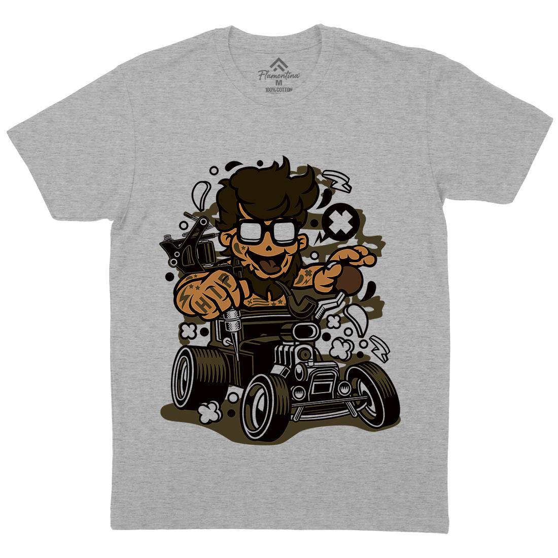 Hipster Hotrod Mens Organic Crew Neck T-Shirt Barber C138