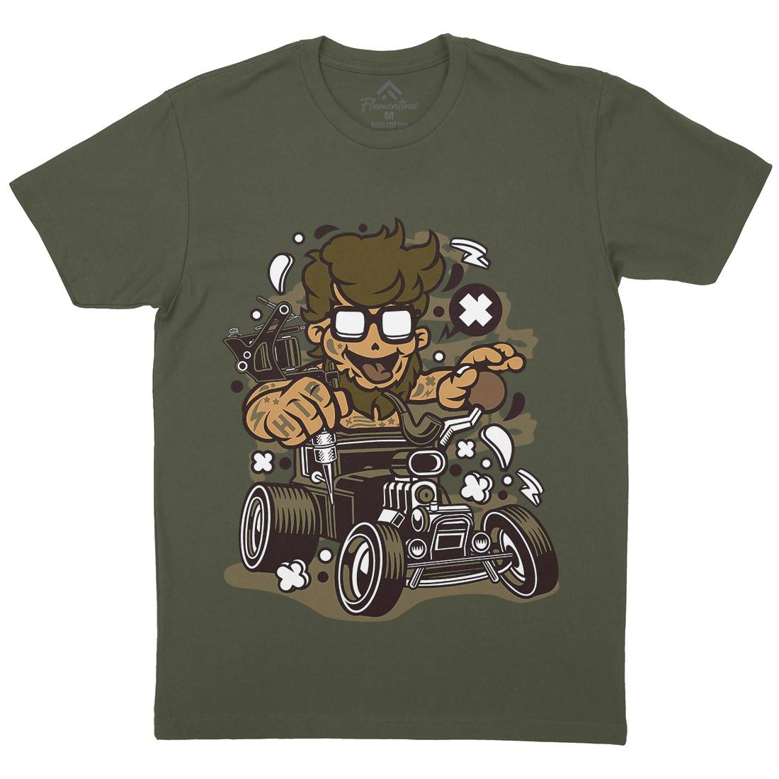 Hipster Hotrod Mens Crew Neck T-Shirt Barber C138