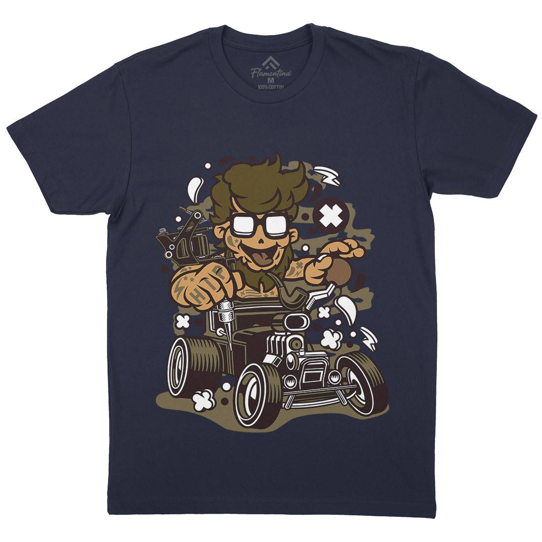 Hipster Hotrod Mens Crew Neck T-Shirt Barber C138