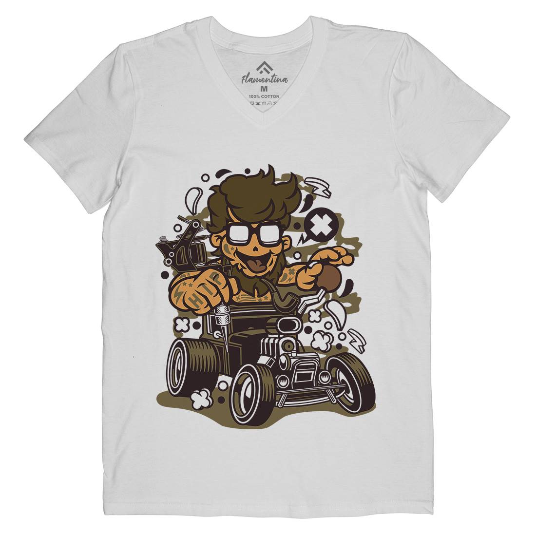 Hipster Hotrod Mens V-Neck T-Shirt Barber C138