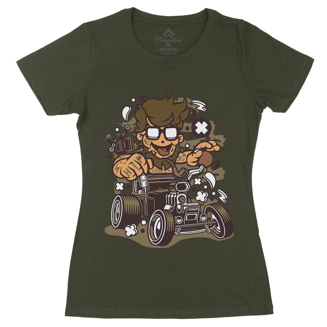 Hipster Hotrod Womens Organic Crew Neck T-Shirt Barber C138