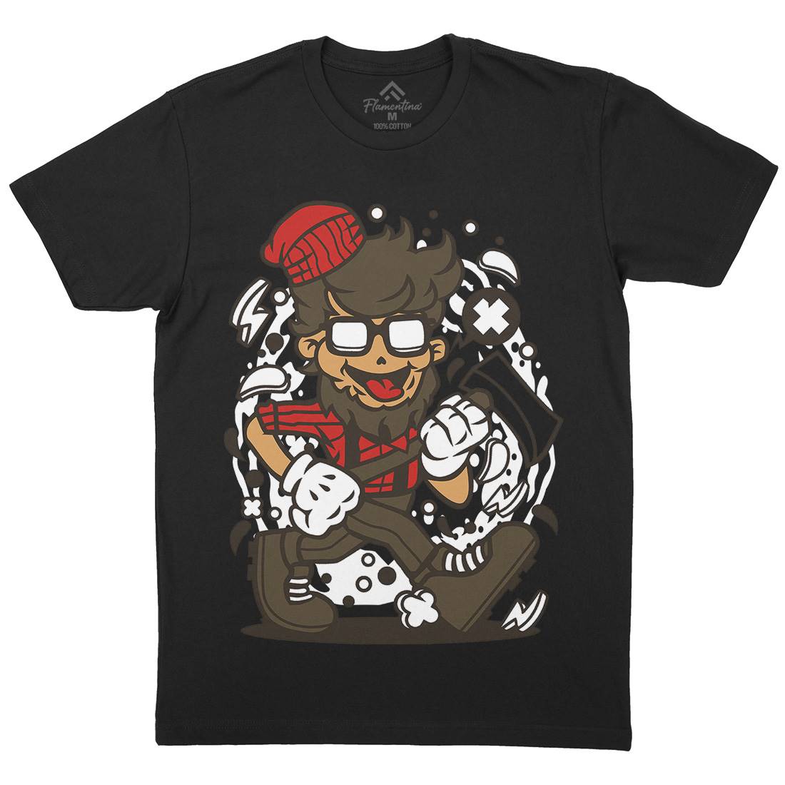 Hipster Lumberjack Mens Organic Crew Neck T-Shirt Barber C139