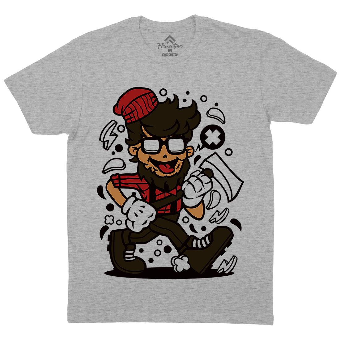 Hipster Lumberjack Mens Organic Crew Neck T-Shirt Barber C139
