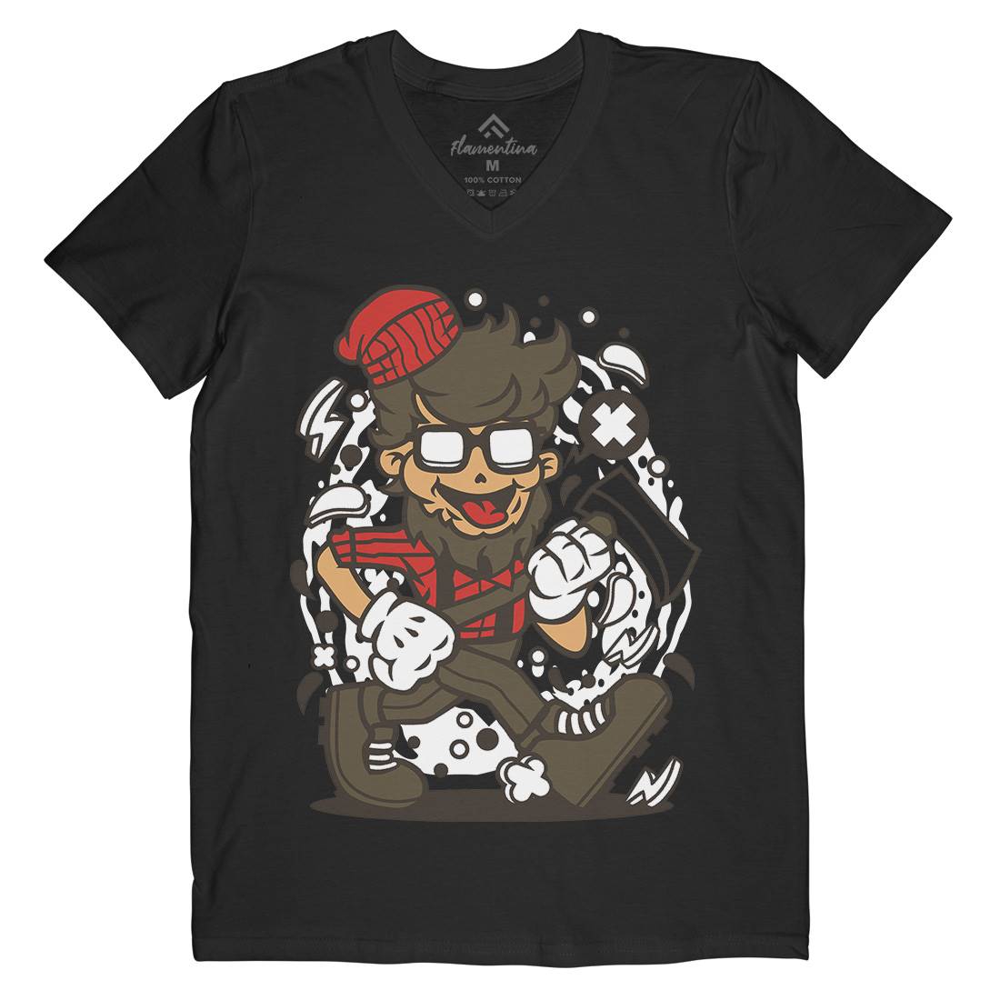 Hipster Lumberjack Mens V-Neck T-Shirt Barber C139