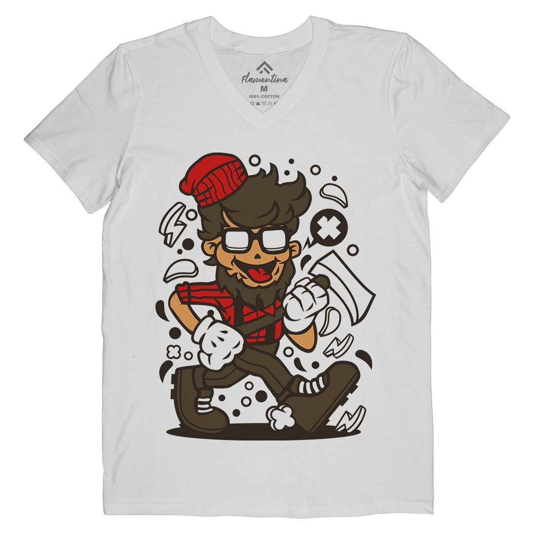 Hipster Lumberjack Mens V-Neck T-Shirt Barber C139