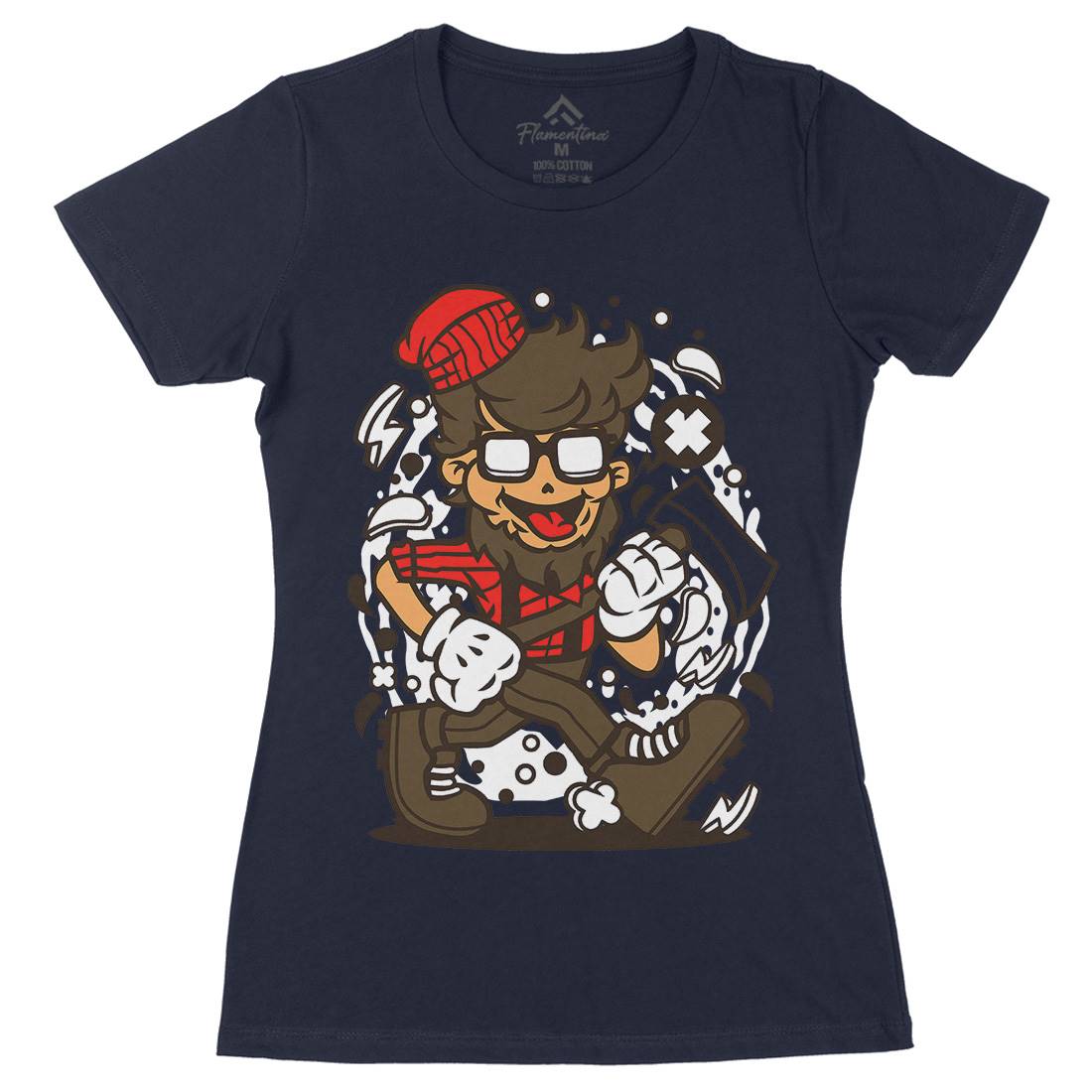 Hipster Lumberjack Womens Organic Crew Neck T-Shirt Barber C139