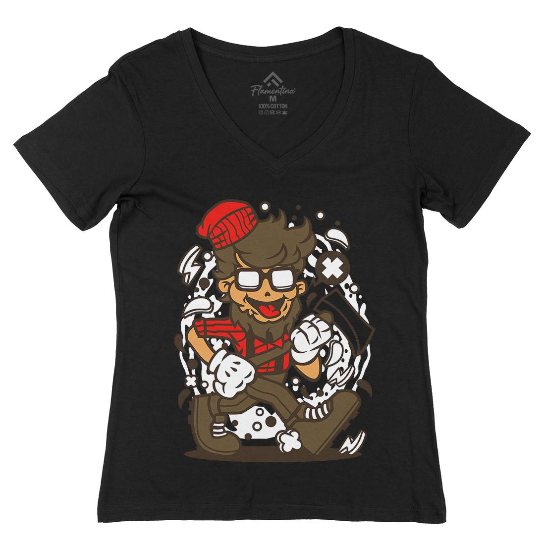 Hipster Lumberjack Womens Organic V-Neck T-Shirt Barber C139
