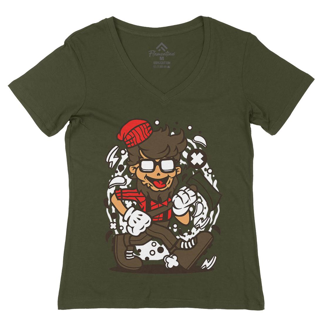 Hipster Lumberjack Womens Organic V-Neck T-Shirt Barber C139