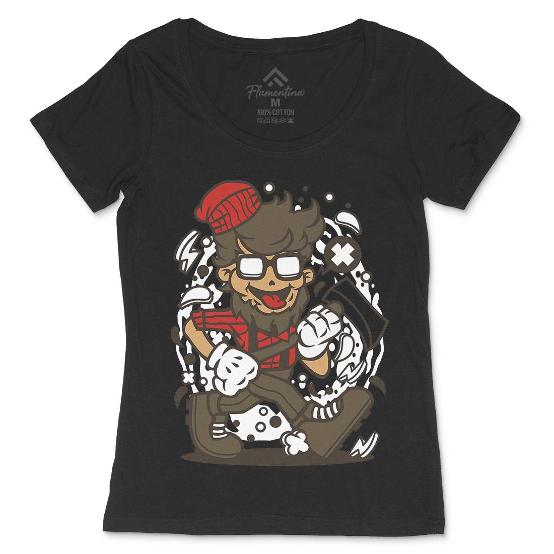 Hipster Lumberjack Womens Scoop Neck T-Shirt Barber C139