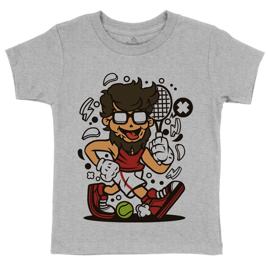 Hipster Tennis Player Kids Crew Neck T-Shirt Barber C141