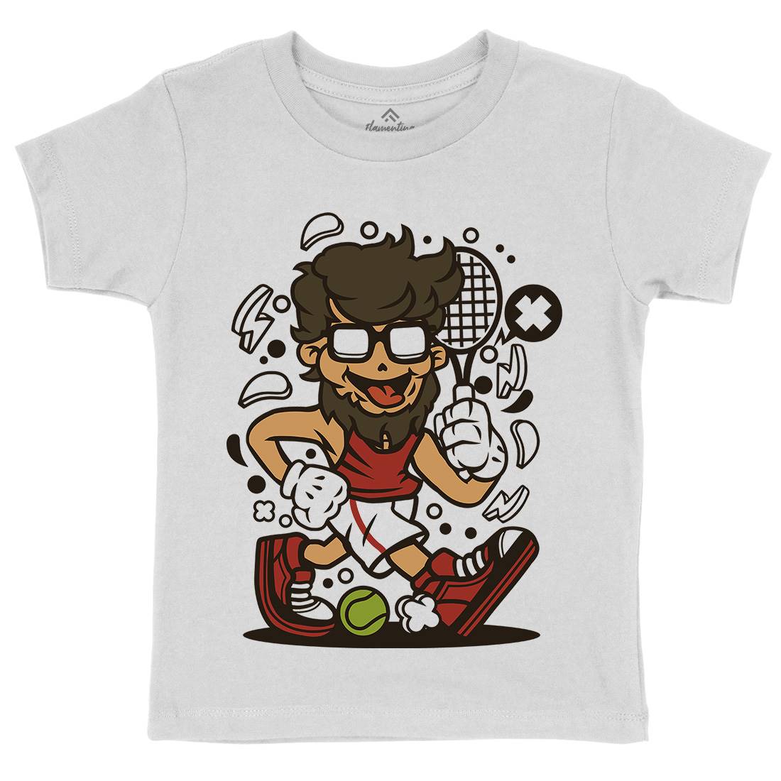 Hipster Tennis Player Kids Crew Neck T-Shirt Barber C141