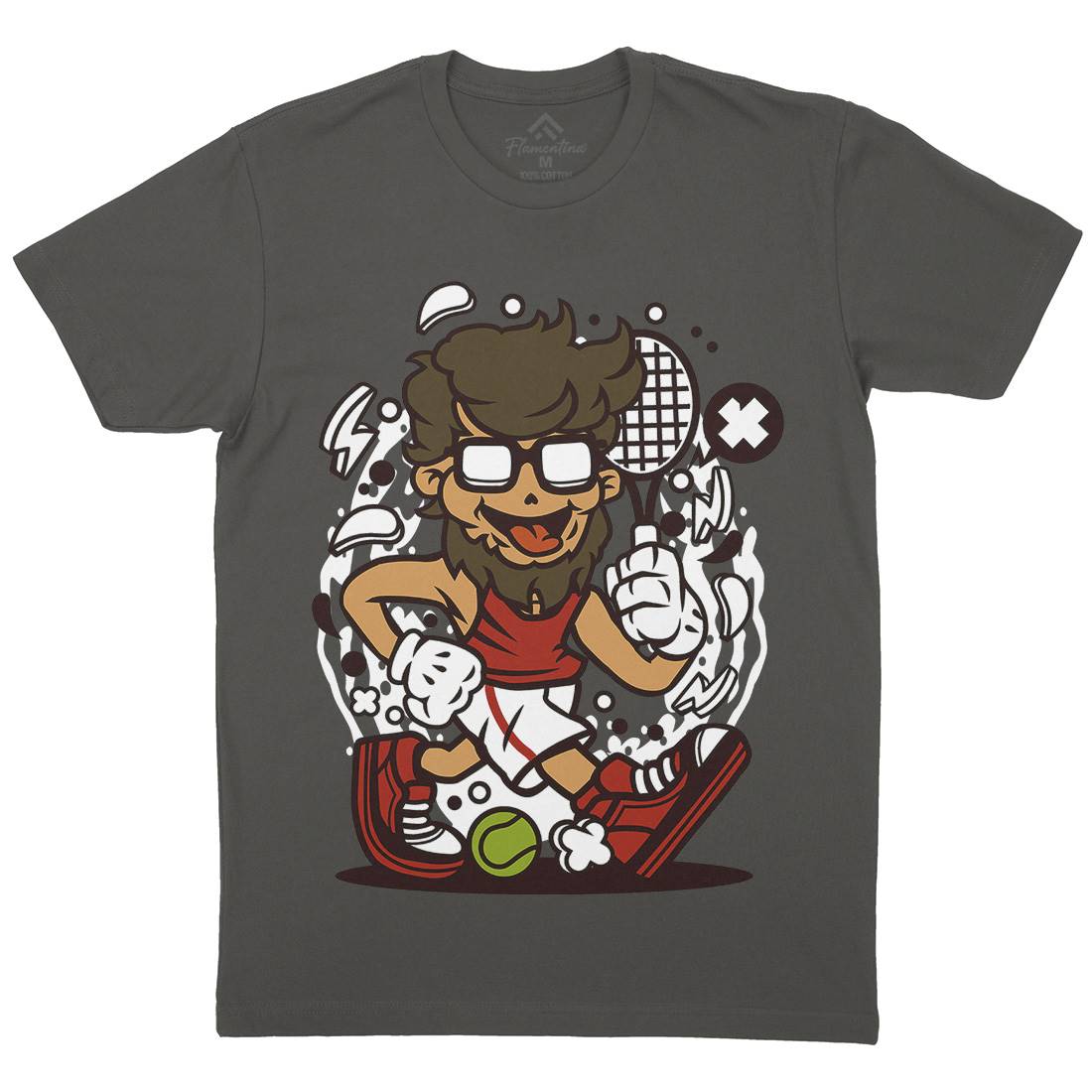 Hipster Tennis Player Mens Crew Neck T-Shirt Barber C141