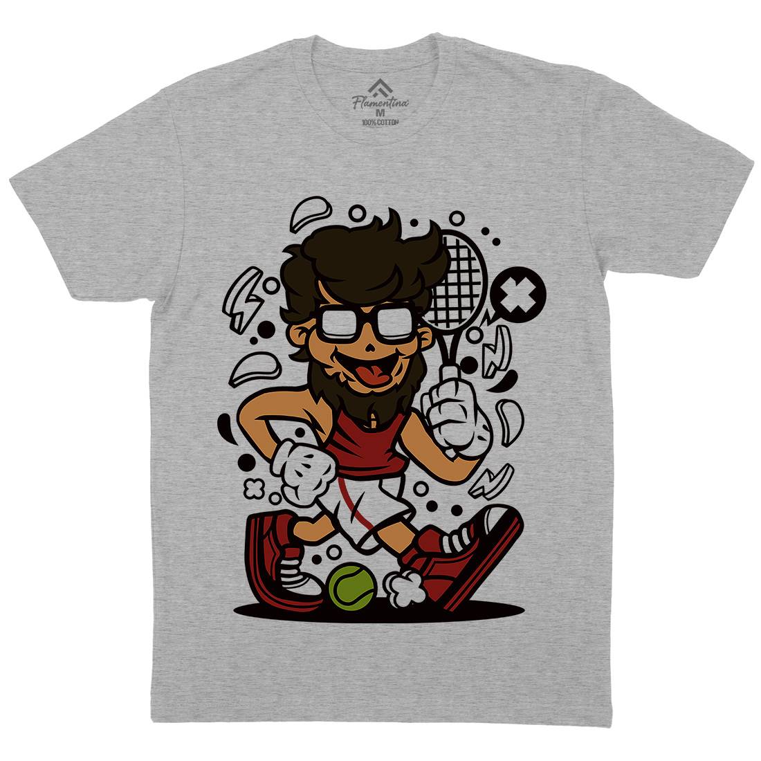 Hipster Tennis Player Mens Organic Crew Neck T-Shirt Barber C141