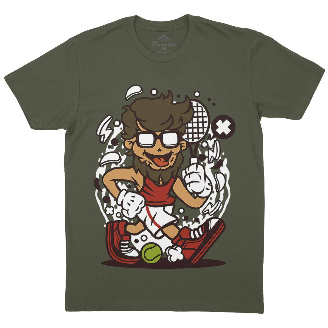 Hipster Tennis Player Mens Organic Crew Neck T-Shirt Barber C141