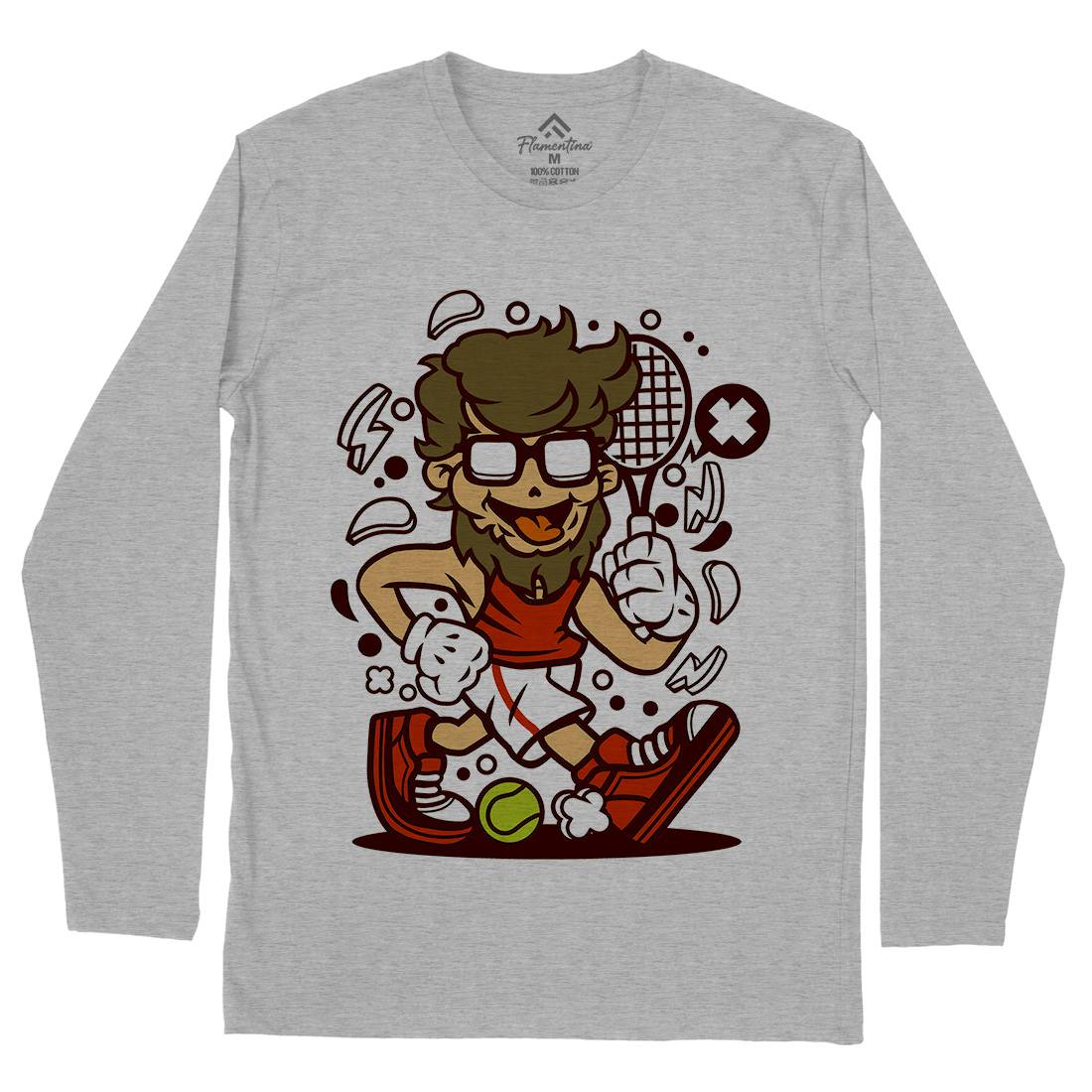 Hipster Tennis Player Mens Long Sleeve T-Shirt Barber C141