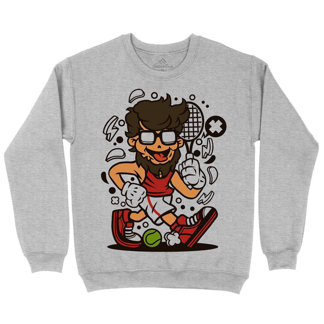 Hipster Tennis Player Kids Crew Neck Sweatshirt Barber C141